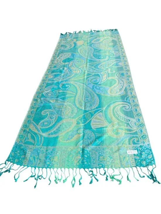 Pashmina Wrap Shawl Scarf Blue Green Paisley Fashion Scarf Reversible - Picture 6 of 7